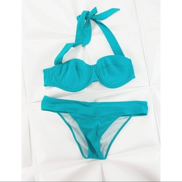 Charlie by Matthew Zink MZ Jerry Halter Bandeau Bikini 2pc Set Turquoise Sz L - Picture 3 of 9